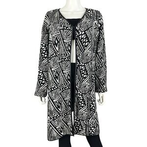 Cato Sweater Womens 26/28W Black White Open Front Knit Cardigan‎